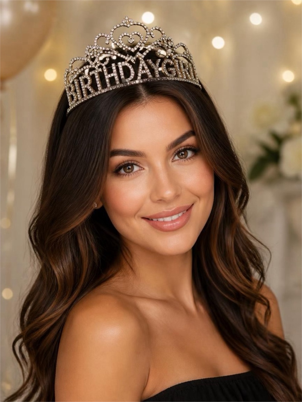 Source Unknown Gold Rhinestone 'Birthday' Tiara Headband